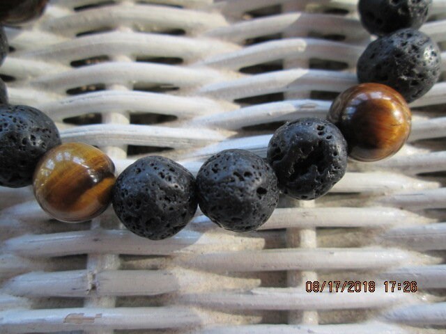 Lava Stone Tiger Eye Beaded Bracelet, Natural Gemstone Aromatherapy Bracelet, Buy One Get One Free, Handmade Gift, detail 4