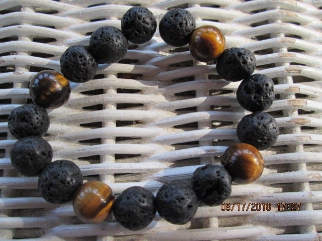 Lava Stone Tiger Eye Beaded Bracelet, Natural Gemstone Aromatherapy Bracelet, Buy One Get One Free, Handmade Gift, detail 5