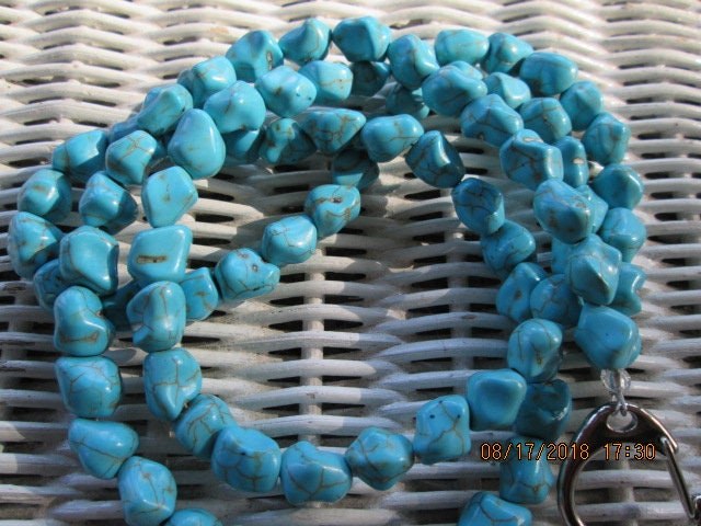 Lanyard, Turquoise nugget handmade beaded lanyard, 999, detail 2