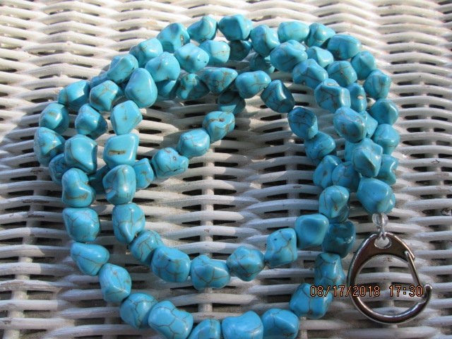 Lanyard, Turquoise nugget handmade beaded lanyard, 999, detail 3