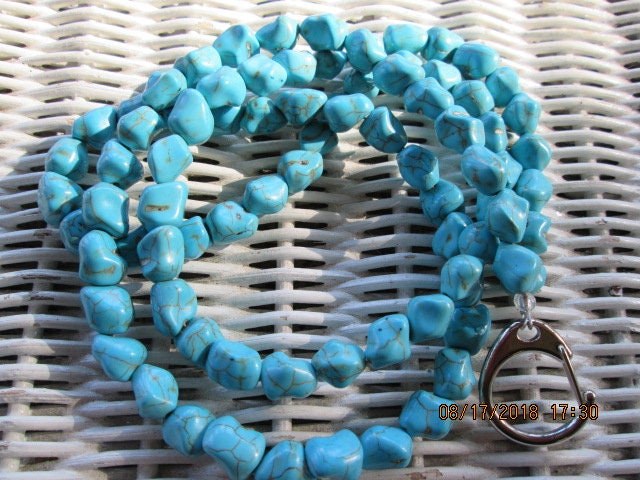 Lanyard, Turquoise nugget handmade beaded lanyard, 999, detail 4