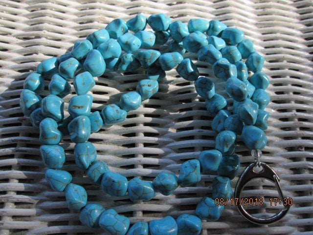 Lanyard, Turquoise nugget handmade beaded lanyard, 999, detail 5