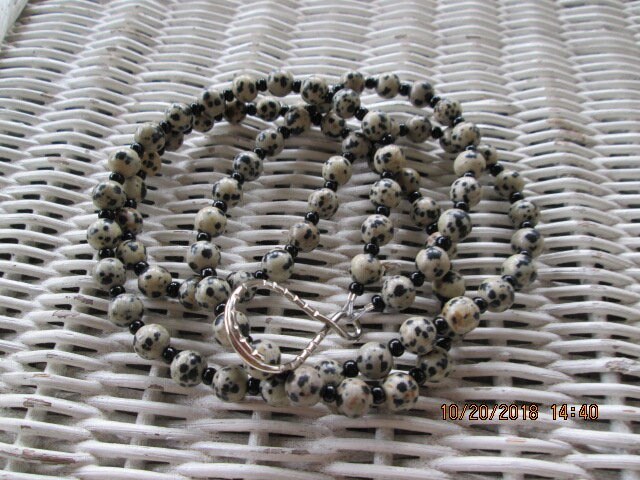 Dalmatian Jasper Beaded Lanyard 8mm, Natural Gemstone ID Badge Holder, Eyeglass Chain, Teacher Nurse Gift, Handmade