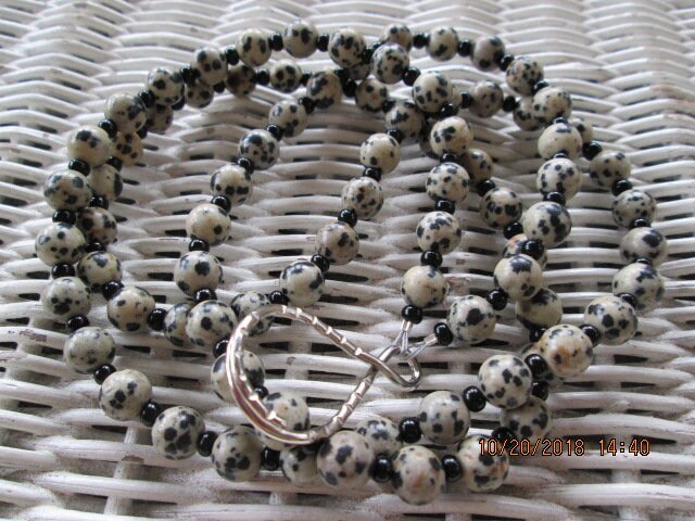 Dalmatian Jasper Beaded Lanyard 8mm, Natural Gemstone ID Badge Holder, Eyeglass Chain, Teacher Nurse Gift, Handmade, detail 2