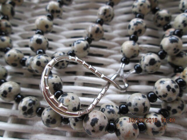 Dalmatian Jasper Beaded Lanyard 8mm, Natural Gemstone ID Badge Holder, Eyeglass Chain, Teacher Nurse Gift, Handmade, detail 3