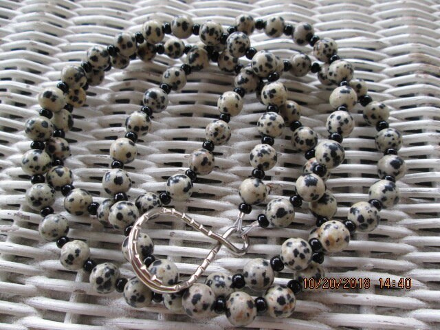 Dalmatian Jasper Beaded Lanyard 8mm, Natural Gemstone ID Badge Holder, Eyeglass Chain, Teacher Nurse Gift, Handmade, detail 4