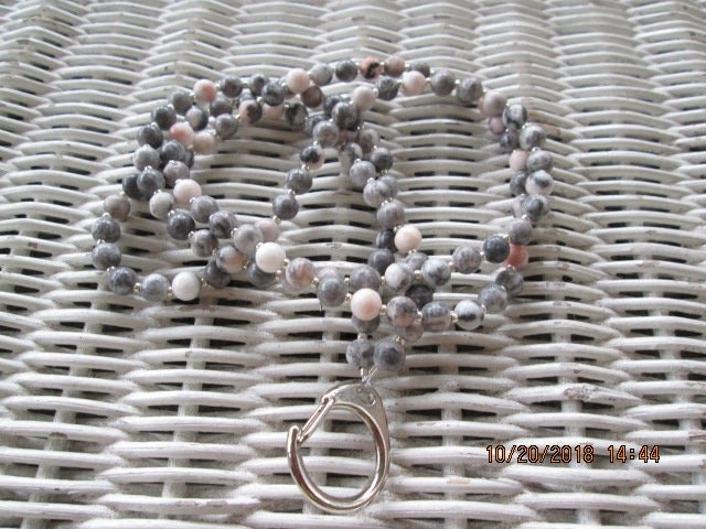 Lanyard, Pink Zebra Jasper 6mm Beaded Lanyard, 731, detail 2