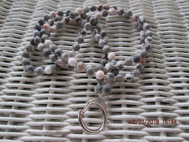 Lanyard, Pink Zebra Jasper 6mm Beaded Lanyard, 731, detail 3
