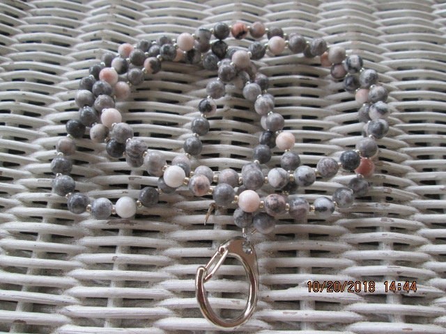 Lanyard, Pink Zebra Jasper 6mm Beaded Lanyard, 731, detail 4