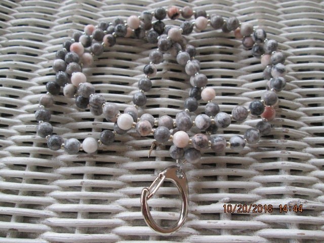 Lanyard, Pink Zebra Jasper 6mm Beaded Lanyard, 731, detail 5
