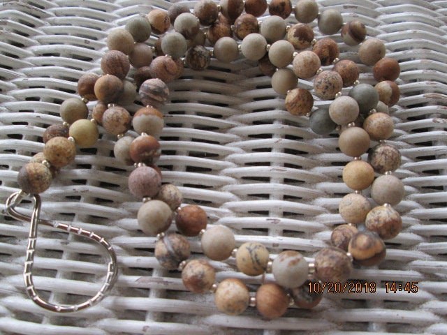 Earth Jasper 8mm Beaded Lanyard, Natural Gemstone ID Badge Holder Necklace, Eyeglass Chain, Teacher Nurse Gift, Handmade