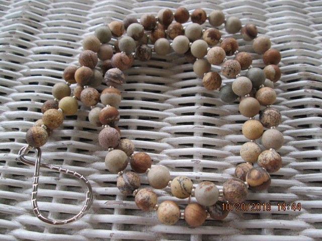 Earth Jasper 8mm Beaded Lanyard, Natural Gemstone ID Badge Holder Necklace, Eyeglass Chain, Teacher Nurse Gift, Handmade, detail 2