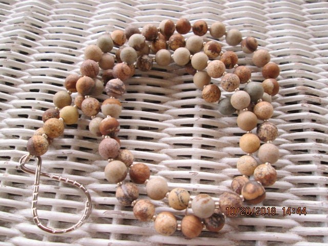 Earth Jasper 8mm Beaded Lanyard, Natural Gemstone ID Badge Holder Necklace, Eyeglass Chain, Teacher Nurse Gift, Handmade, detail 3