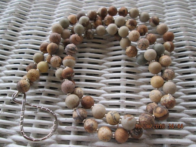 Earth Jasper 8mm Beaded Lanyard, Natural Gemstone ID Badge Holder Necklace, Eyeglass Chain, Teacher Nurse Gift, Handmade, detail 4