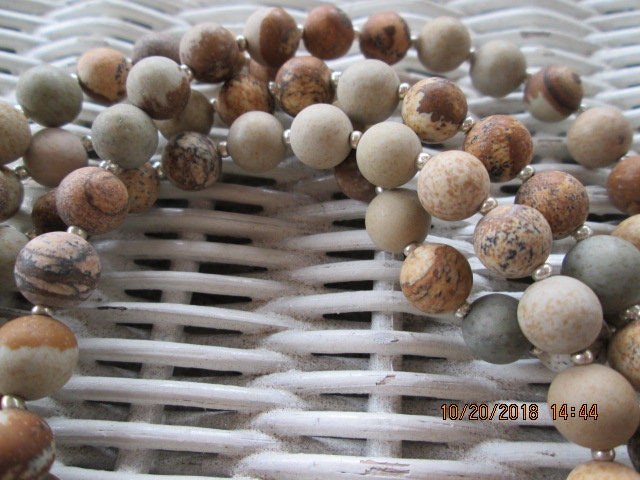 Earth Jasper 8mm Beaded Lanyard, Natural Gemstone ID Badge Holder Necklace, Eyeglass Chain, Teacher Nurse Gift, Handmade, detail 5