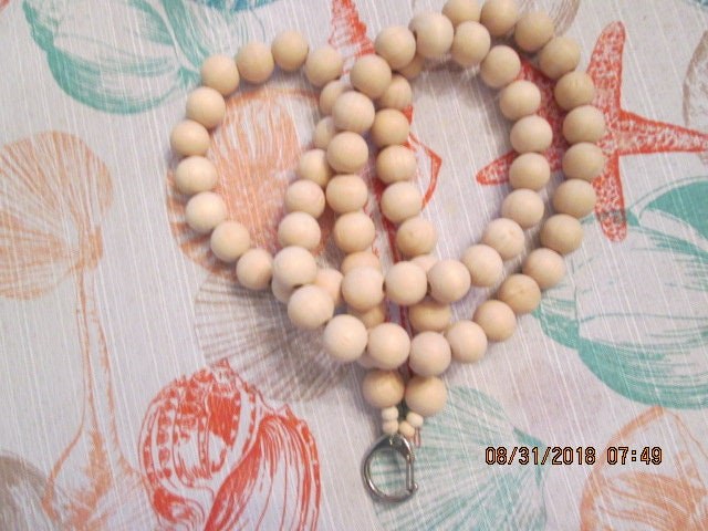 Lanyard, Natural Wood 15mm Handmade Beaded Lanyard, 1714