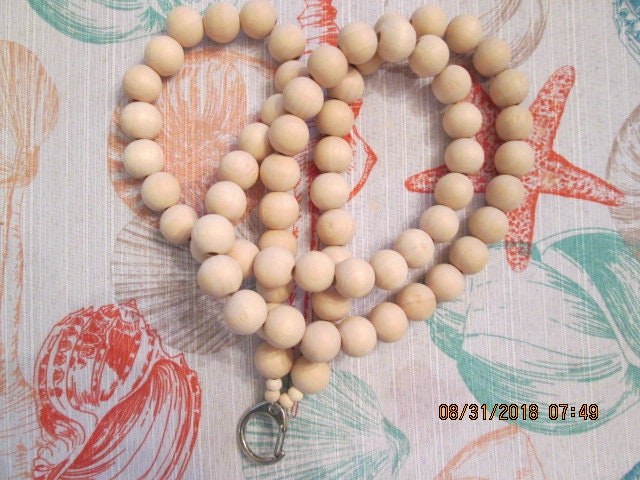 Lanyard, Natural Wood 15mm Handmade Beaded Lanyard, 1714, detail 2