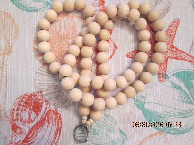 Lanyard, Natural Wood 15mm Handmade Beaded Lanyard, 1714, detail 3