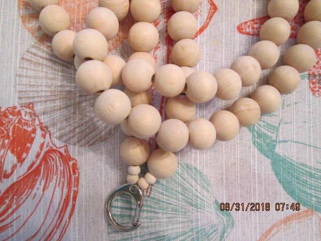 Lanyard, Natural Wood 15mm Handmade Beaded Lanyard, 1714, detail 4