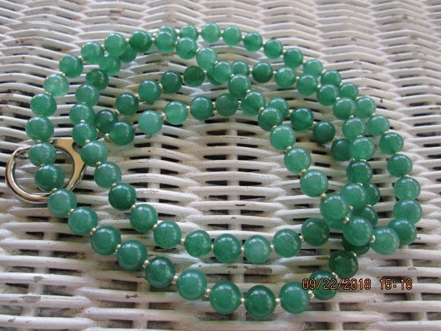 Green Aventurine 8mm Beaded Lanyard, Natural Gemstone ID Badge Holder Necklace, Eyeglass Chain, Teacher Nurse Gift, Handmade