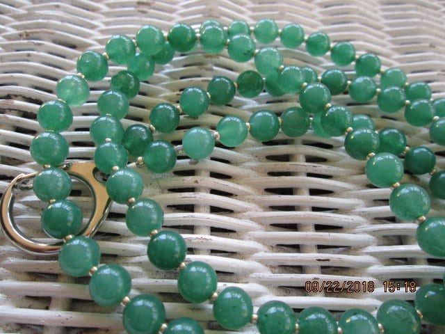 Green Aventurine 8mm Beaded Lanyard, Natural Gemstone ID Badge Holder Necklace, Eyeglass Chain, Teacher Nurse Gift, Handmade, detail 3