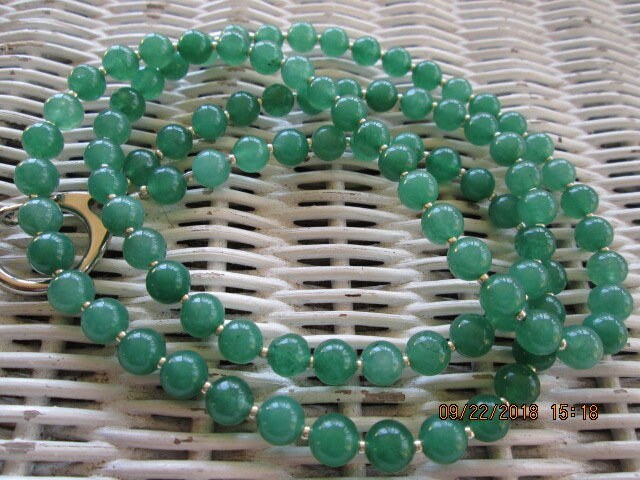 Green Aventurine 8mm Beaded Lanyard, Natural Gemstone ID Badge Holder Necklace, Eyeglass Chain, Teacher Nurse Gift, Handmade, detail 5