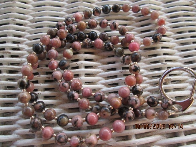 Lanyard, Rhodonite 6mm Beaded Lanyard, 729, detail 2