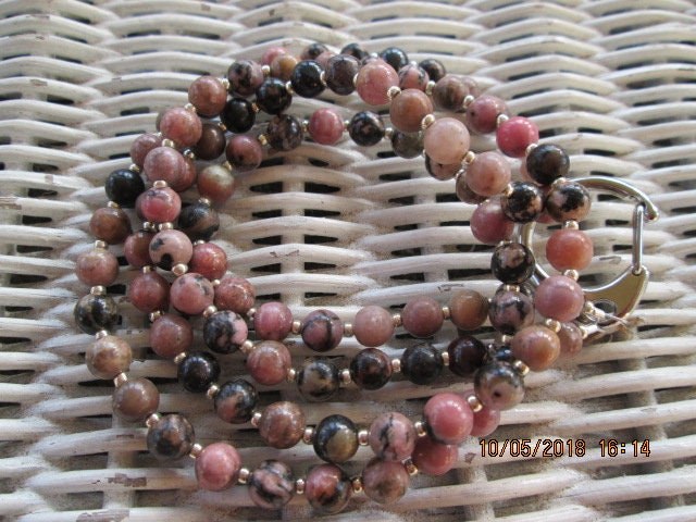 Lanyard, Rhodonite 6mm Beaded Lanyard, 729, detail 4
