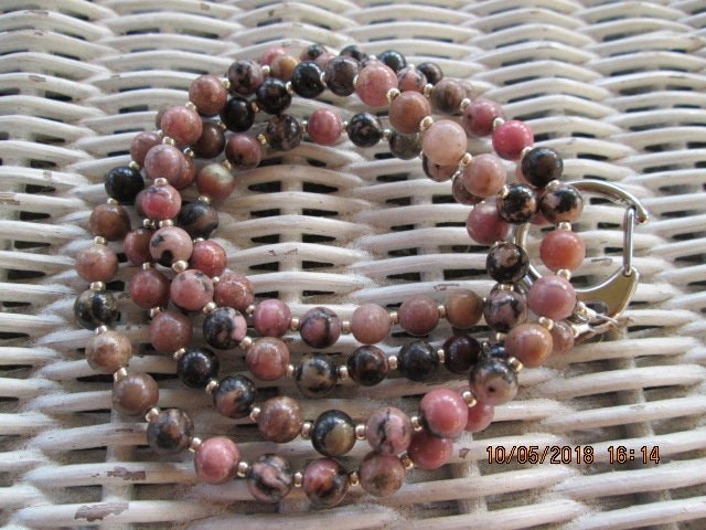Lanyard, Rhodonite 6mm Beaded Lanyard, 729, detail 5