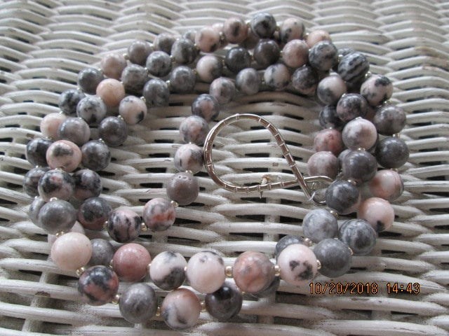 Pink Zebra Jasper Beaded Lanyard 8mm, Natural Gemstone ID Badge Holder, Eyeglass Chain, Teacher Nurse Gift, Handmade, detail 3
