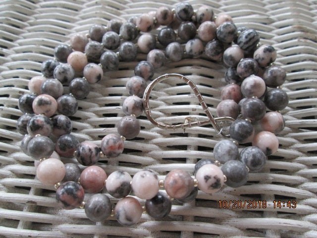Pink Zebra Jasper Beaded Lanyard 8mm, Natural Gemstone ID Badge Holder, Eyeglass Chain, Teacher Nurse Gift, Handmade, detail 4