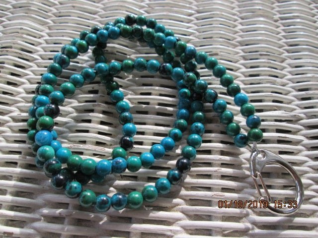 Australian Jasper Beaded Lanyard, Blue Gemstone ID Badge Holder Necklace, Eyeglass Chain, Teacher Nurse Gift, Handmade, detail 3