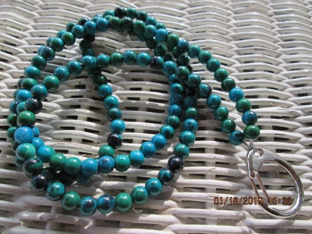 Australian Jasper Beaded Lanyard, Blue Gemstone ID Badge Holder Necklace, Eyeglass Chain, Teacher Nurse Gift, Handmade, detail 5