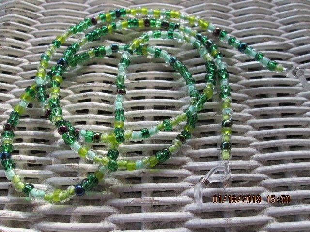 Eyeglass Chain, Emerald Beaded Glasses Chain, 1023, detail 2