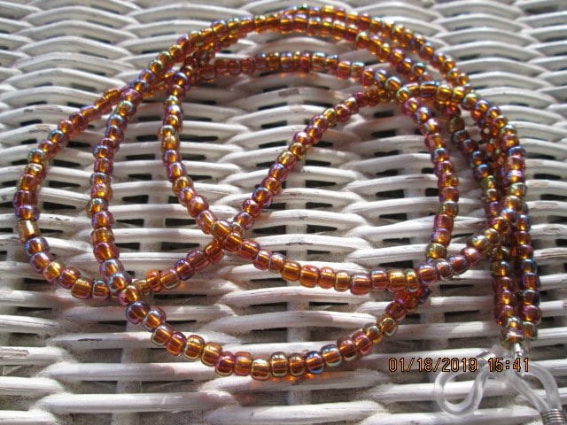 Handmade Beaded Eyeglass Chain: Dark Topaz AB Glass Beads, 1009