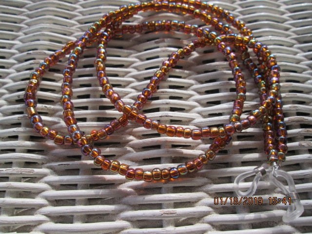 Handmade Beaded Eyeglass Chain: Dark Topaz AB Glass Beads, 1009, detail 3
