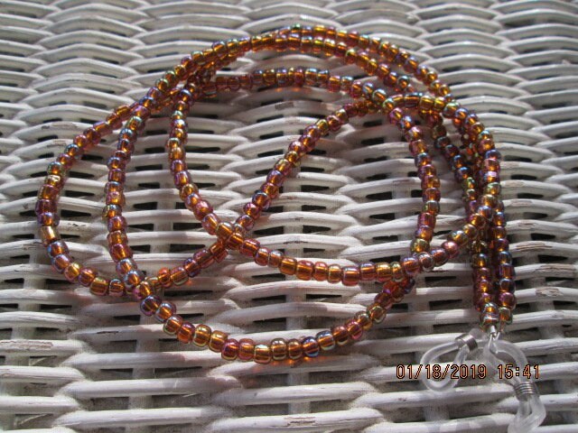 Handmade Beaded Eyeglass Chain: Dark Topaz AB Glass Beads, 1009, detail 4