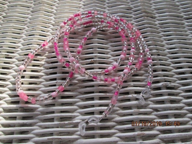 Handmade Pink Beaded Eyeglass Chain: Czech Glass Beads, 1022, detail 3