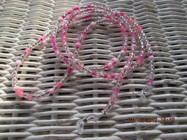 Handmade Pink Beaded Eyeglass Chain: Czech Glass Beads, 1022, detail 4