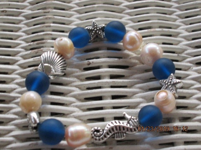 Bracelet, Pearl, Sealife, Seaglass Bracelet, 1396, detail 2