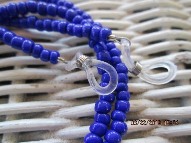 Eyeglass Chain, Cobalt Blue Beaded Glasses Chain, 1031, detail 2