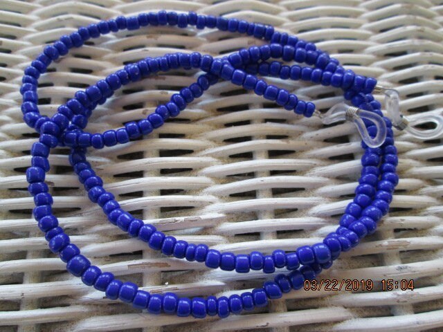 Eyeglass Chain, Cobalt Blue Beaded Glasses Chain, 1031, detail 3