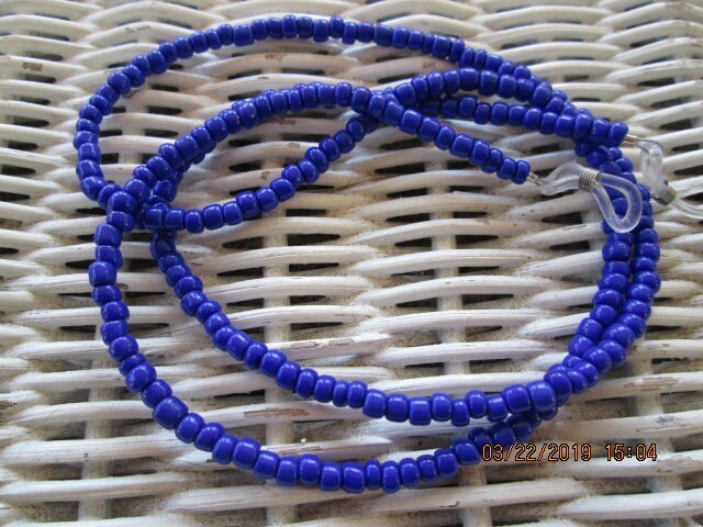 Eyeglass Chain, Cobalt Blue Beaded Glasses Chain, 1031, detail 5