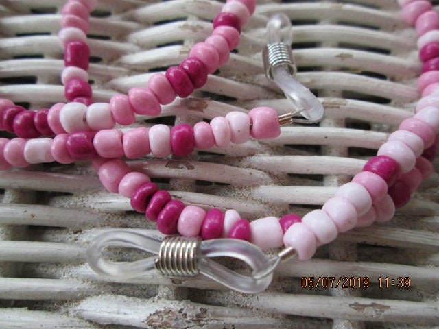 Handmade Pink Beaded Eyeglass Chain: Glass Seed Beads, 1038, detail 3