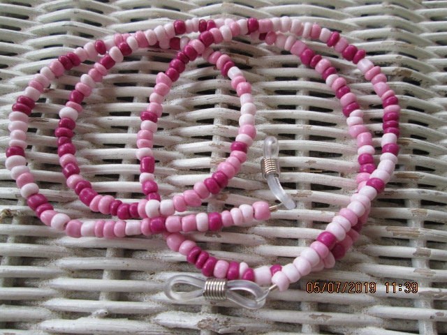Handmade Pink Beaded Eyeglass Chain: Glass Seed Beads, 1038, detail 4