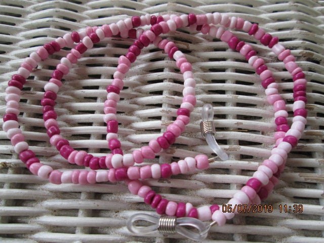 Handmade Pink Beaded Eyeglass Chain: Glass Seed Beads, 1038, detail 5