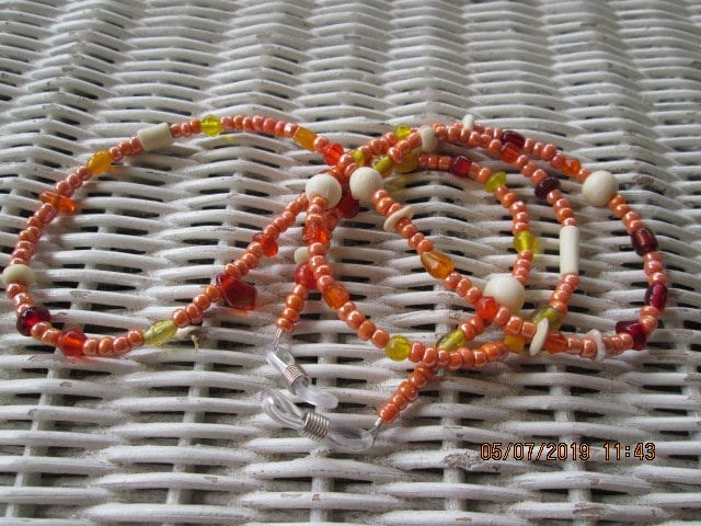 Orange Beaded Eyeglass Chain: Bone & Glass Bead Mix, 1042