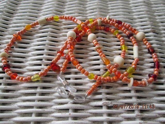 Orange Beaded Eyeglass Chain: Bone & Glass Bead Mix, 1042, detail 4