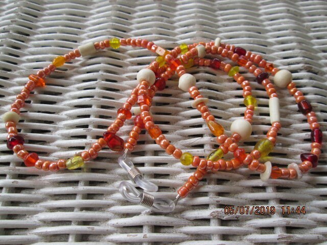 Orange Beaded Eyeglass Chain: Bone & Glass Bead Mix, 1042, detail 5