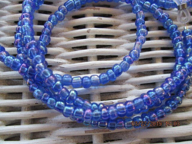 Blue Seed Bead Eyeglass Chain: Silver Wire Necklace, 1030, detail 5